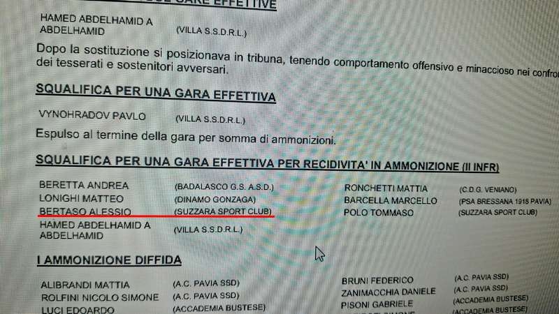 Referto Squalifica Alessio Bertaso